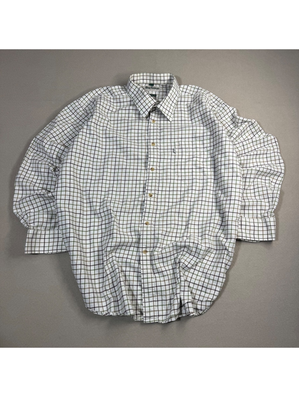Barbour Tattersall Check Shirt Mens XL (UK 3XL) Regular Fit White Green Brown